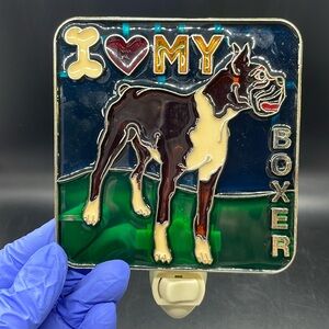 Vintage “I ❤️ My Boxer” Stained Glass Plug In Night Light – Made in USA